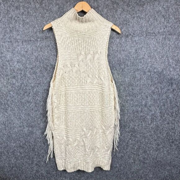 She+Sky Sweater Womens S Sleeveless Chunky‎ Knit Western Boho Fringe Mock Neck - Picture 3 of 12
